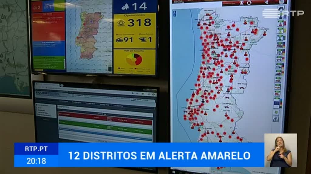 Doze distritos sob alerta amarelo por risco de inc�ndio