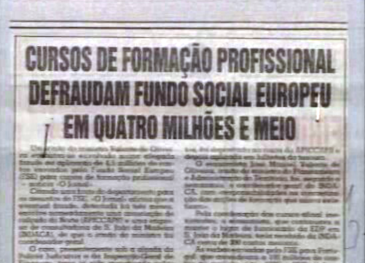 Suposta fraude com verbas comunitárias