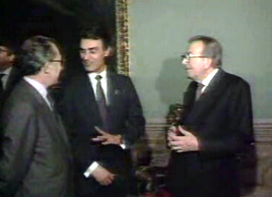 Almoço de Cavaco Silva com Jacques Delors e Giulio Andreotti