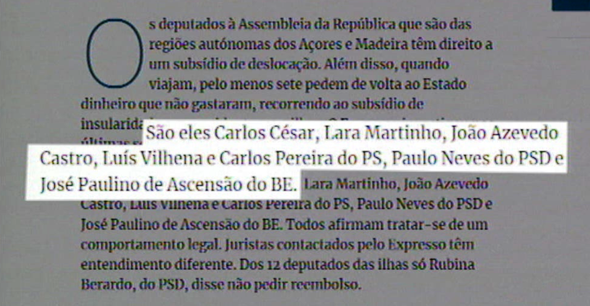 Reembolso de viagens dos deputados regionais