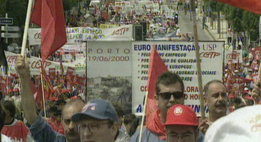 Manifestação de sindicatos e trabalhadores europeus