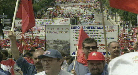 Manifestação de sindicatos e trabalhadores europeus