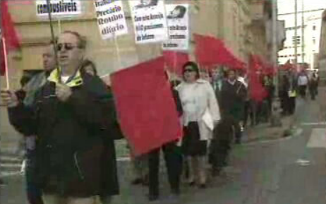 Sindicalistas em protesto