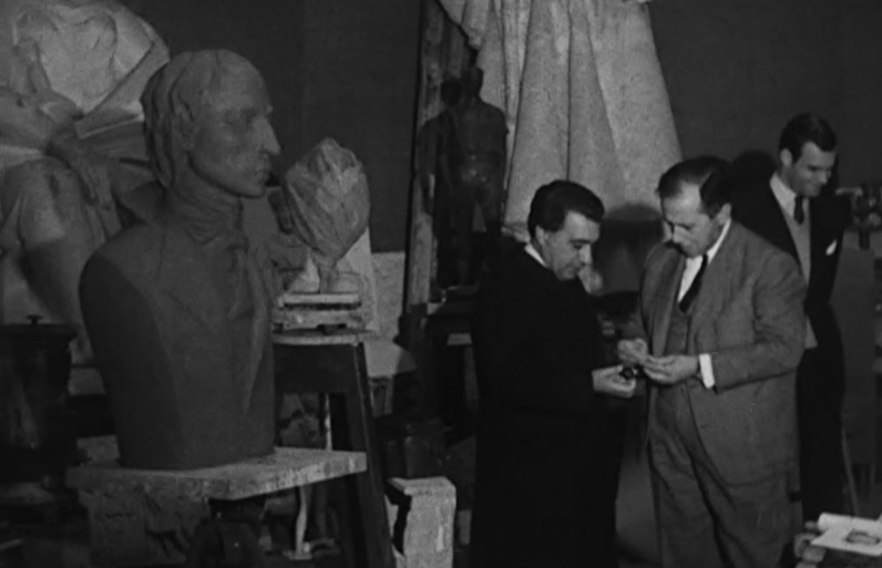 Visita de Inocêncio Galvão Teles ao atelier de Joaquim Correia