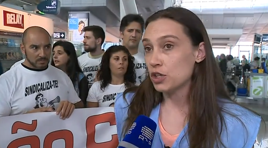 Concentração de trabalhadores de segurança