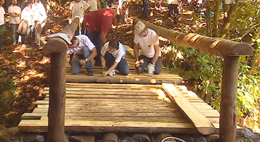 Voluntários reconstroem ponte o caminho real da Ribeira Funda