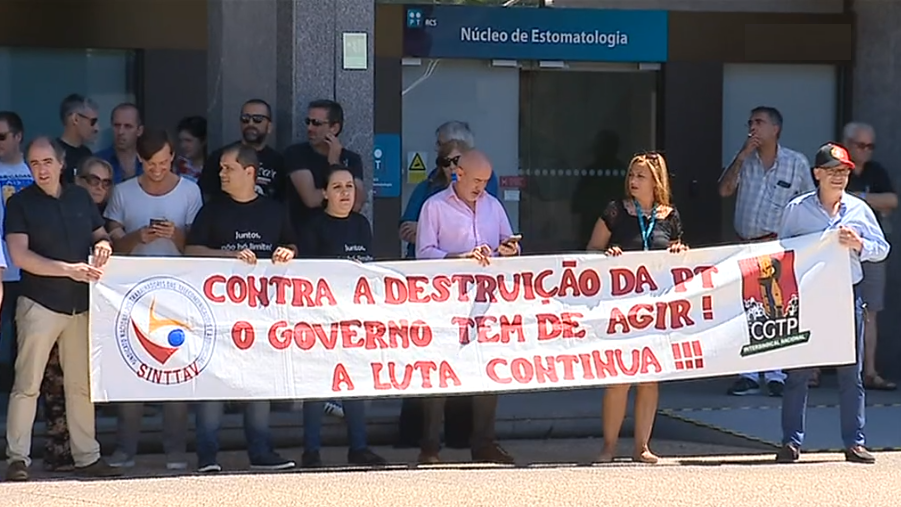Manifestação de trabalhadores da PT