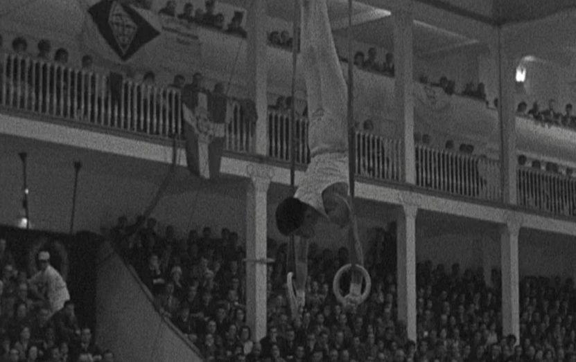 Ginastas japoneses no pavilhão dos desportos