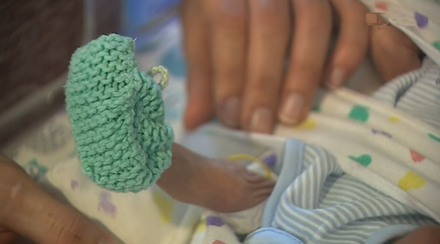 Distribuição de gorros e botas a bebés prematuros