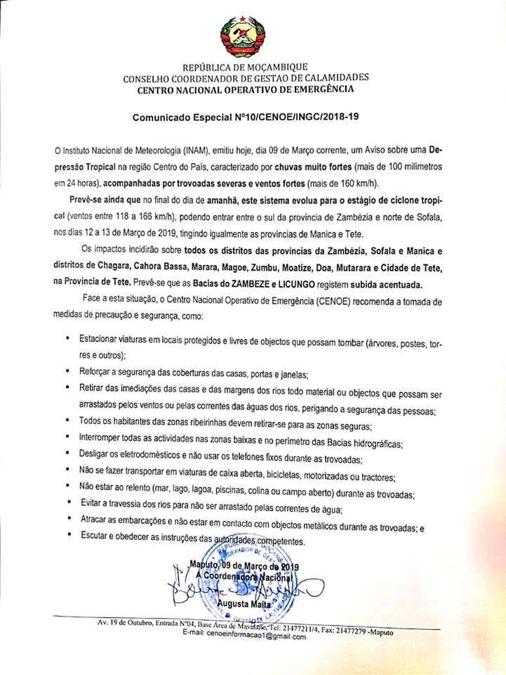 Créditos fotográficos: Instituto Nacional de Gestão de Calamidades - INGC