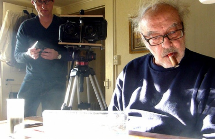 Jean Luc-Godard no trabalho (com o seu colaborador Fabrice Aragno)