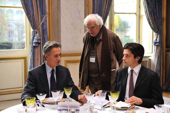 Thierry Lhermitte, Bertrand Tavernier e Raphaël Personnaz — rodagem de 