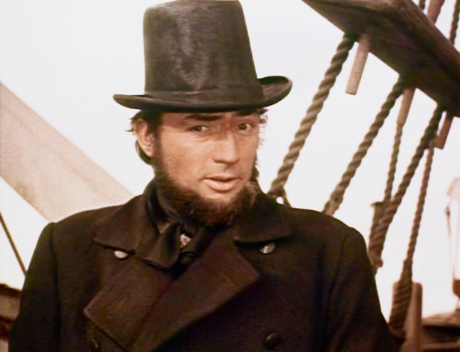 Gregory Peck na personagem do capitão Ahab — sob a direcção de John Huston