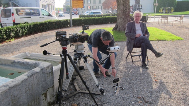 Jean-Luc Godard durante a rodagem de "Adeus à Linguagem" (2014)