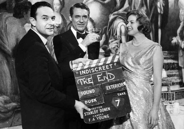 Stanley Donen, Cary Grant e Ingrid Bergman — rodagem de 