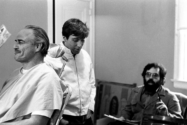 Marlon Brando, Al Pacino e Francis Ford Coppola — rodagem de "O Padrinho" (1972)