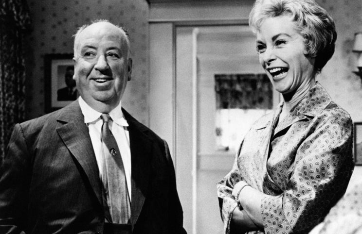 Alfred Hitchcock e Janet Leigh — rodagem de 