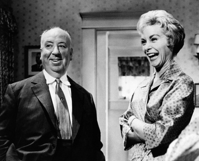 Alfred Hitchcock e Janet Leigh — rodagem de 