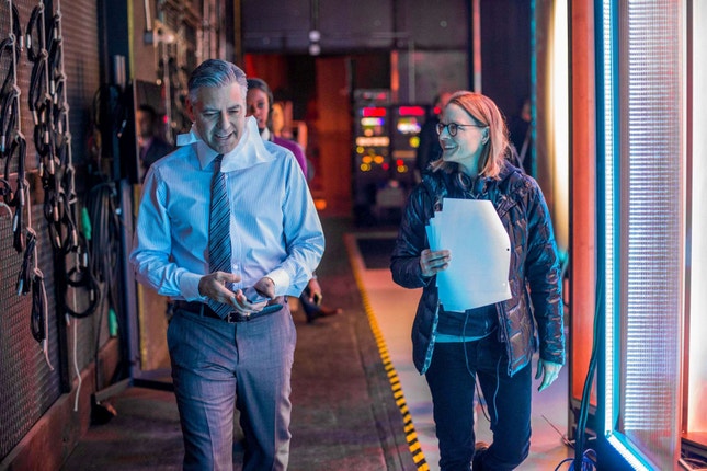 George Clooney e Jodie Foster durante a rodagem de "Money Monster"