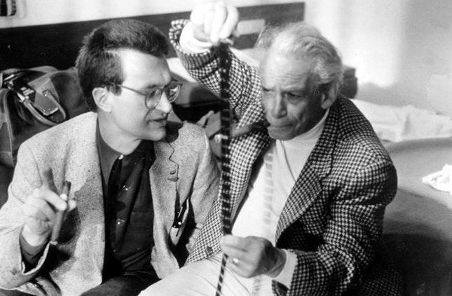 Wim Wenders e Samuel Fuller — rodagem de "O Estado das Coisas"