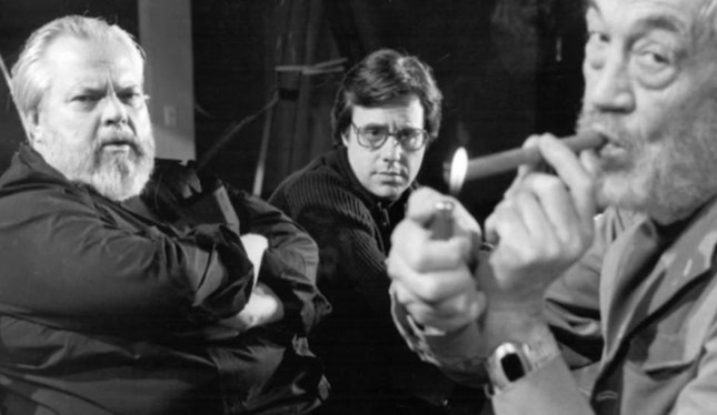 Orson Welles, Peter Bogdanovich e John Huston — rodagem de 
