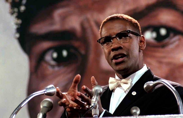 Denzel Washington como Malcolm X — grande interpretação, notável filme