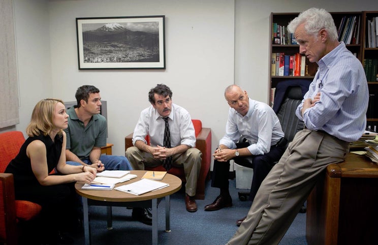 Rachel MacAdams, Mark Ruffalo, Bryan d'Arcy James, Michael Keaton e John Slattery — 'Spotlight' em acção