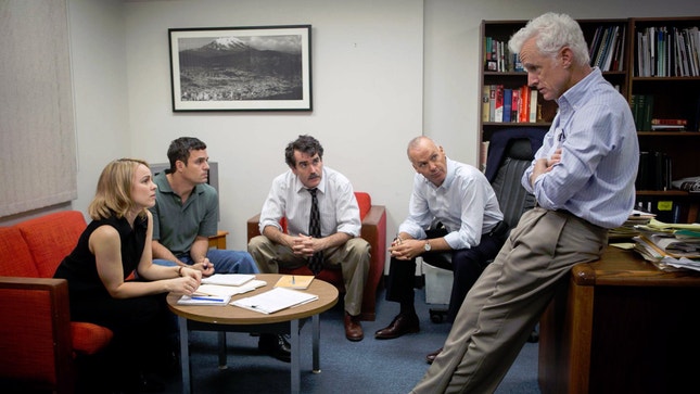 Rachel MacAdams, Mark Ruffalo, Bryan d'Arcy James, Michael Keaton e John Slattery — 'Spotlight' em acção