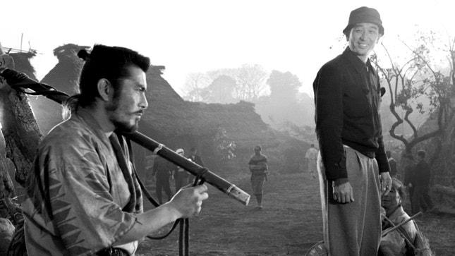 Toshiro Mifune e Akira Kurosawa — rodagem de 