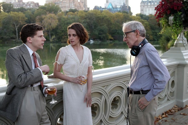 Jesse Eisenberg, Kristen Stewart e Woody Allen — rodagem de 