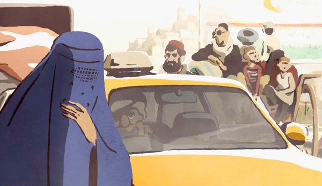 Os desenhos animados evocam a vida em Cabul, no ano de 1998