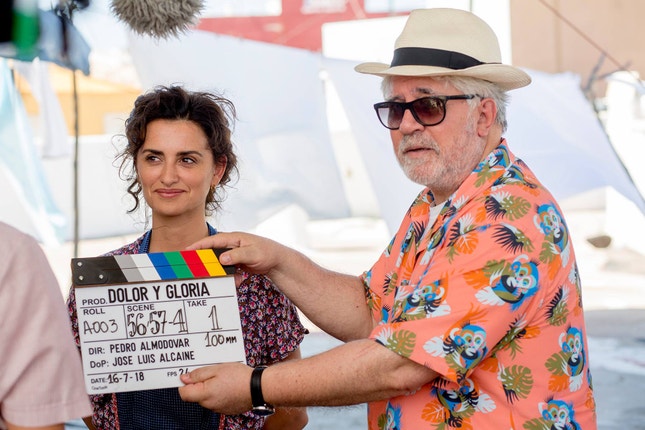 Penélope Cruz e Pedro Almodóvar — rodagem de "Dor e Glória"