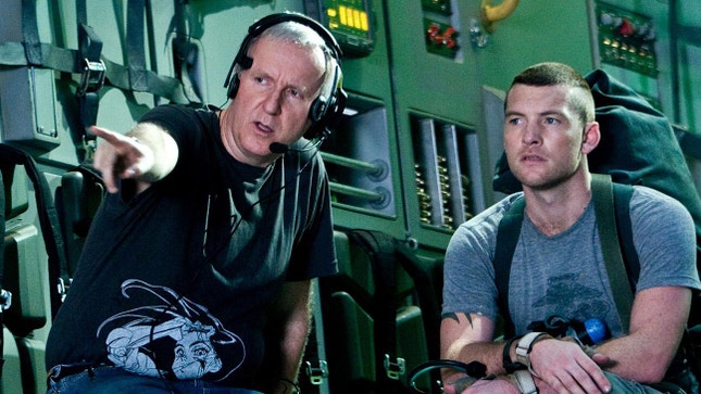 James Cameron e Sam Worthington durante a rodagem de "Avatar"