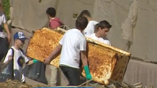 Imagem de Estudantes recolhem lixo acumulado no calhau (Vídeo)