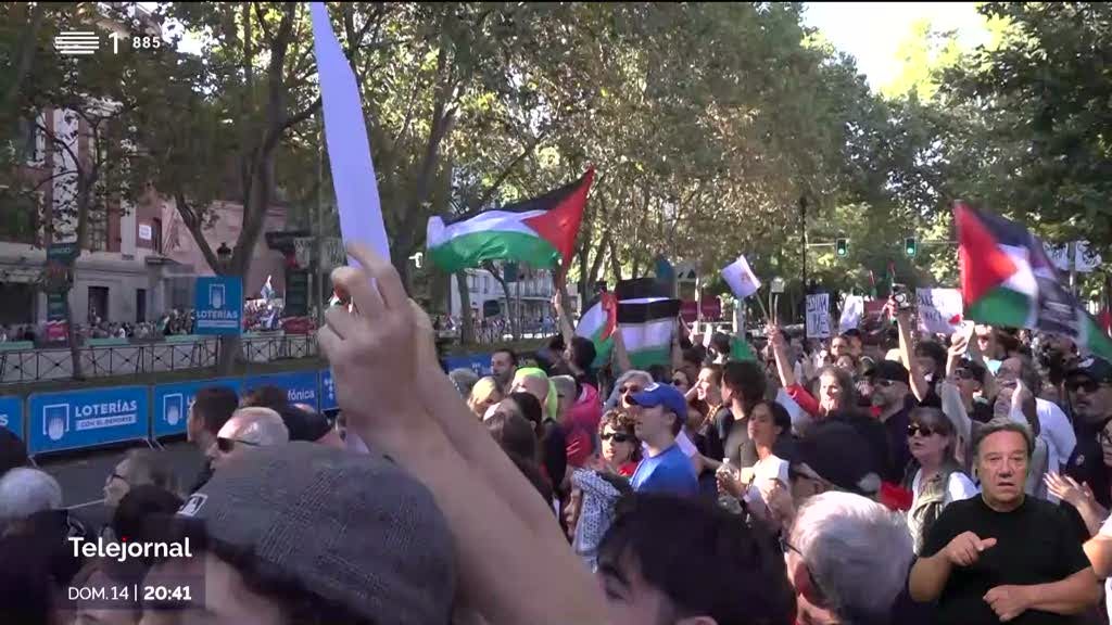 Manifestantes pró-Palestina marcaram final da Volta à Espanha
