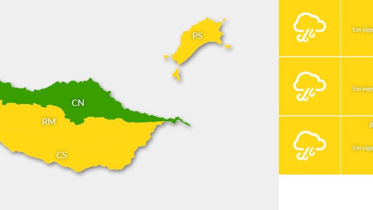 Zonas montanhosas da Madeira sob aviso amarelo devido a vento