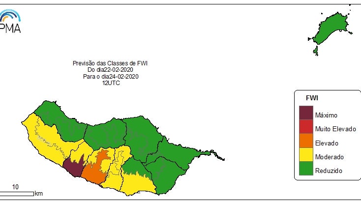 Ponta do Sol vai estar amanhã em situação de risco máximo de incêndio devido à subida da temperatura
