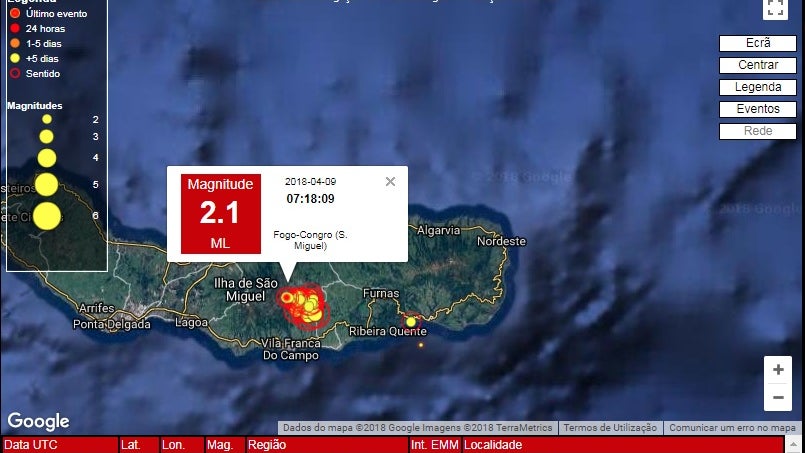 Imagem de Sismo com magnitude 2,1 registado em S. Miguel