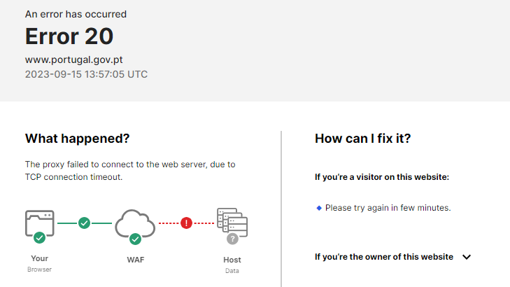 Site do Governo indisponível devido a problema técnico