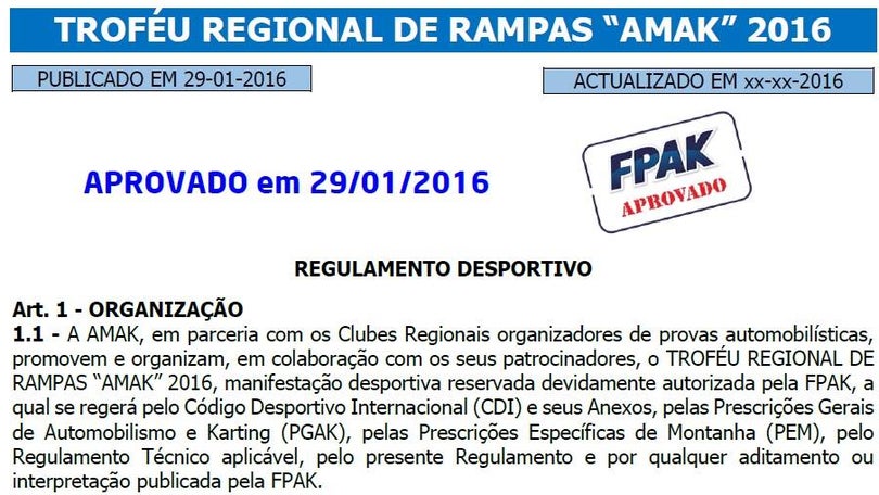 FPAK dá a conhecer os regulamentos para o Troféu Rampas AMAK 2016