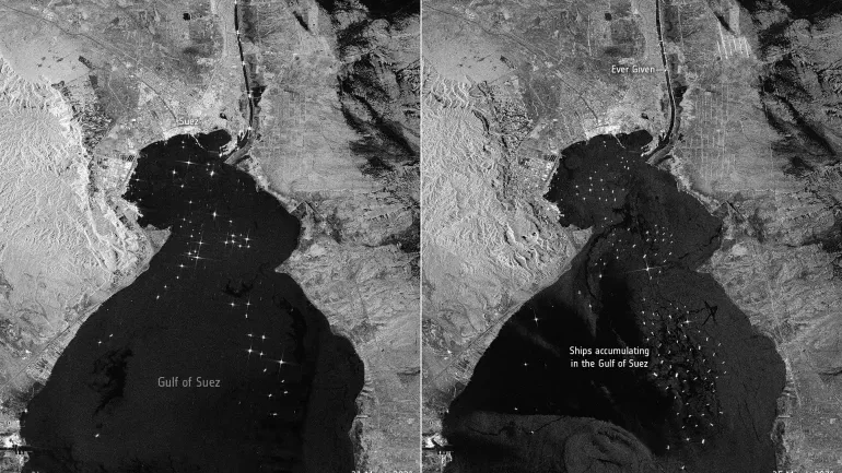 Imagem de Bloqueio no Suez visto do espaço