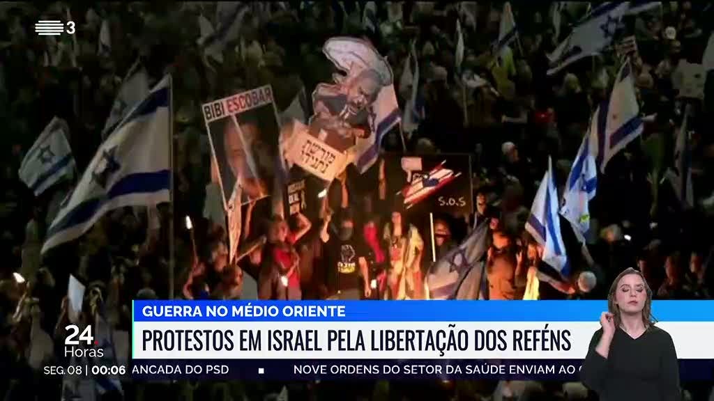 Manifestantes em Israel exigem libertação dos reféns e demissão de Netanyahu