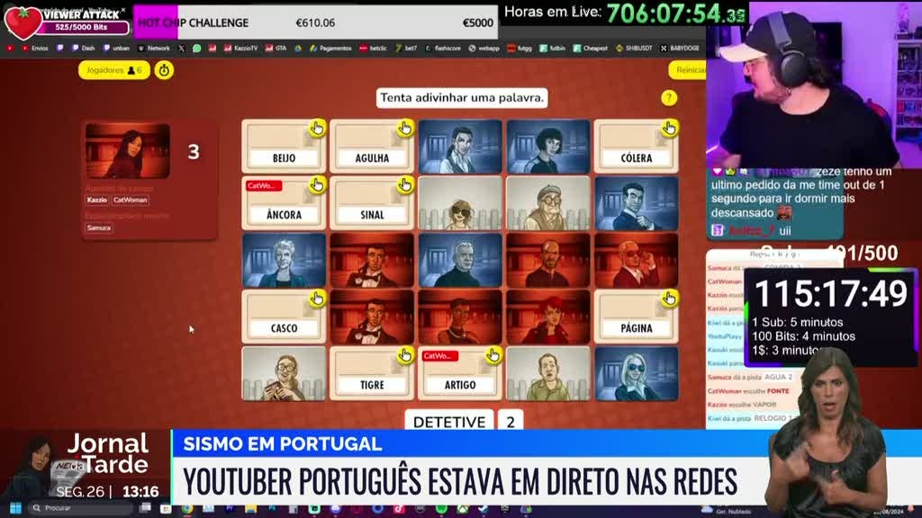 Sismo em Portugal partilhado nas redes sociais. Youtuber português estava em direto