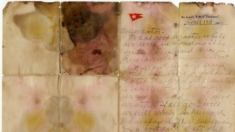 Imagem de Carta de passageiro do Titanic leiloada por 140.600 euros