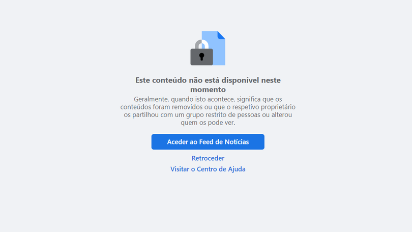 Imagem de Página do Facebook do Governo Regional indisponível