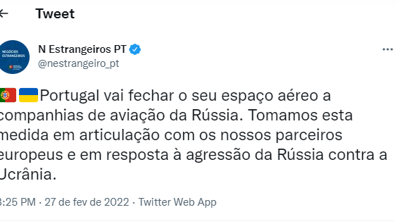 Portugal proíbe voos russos