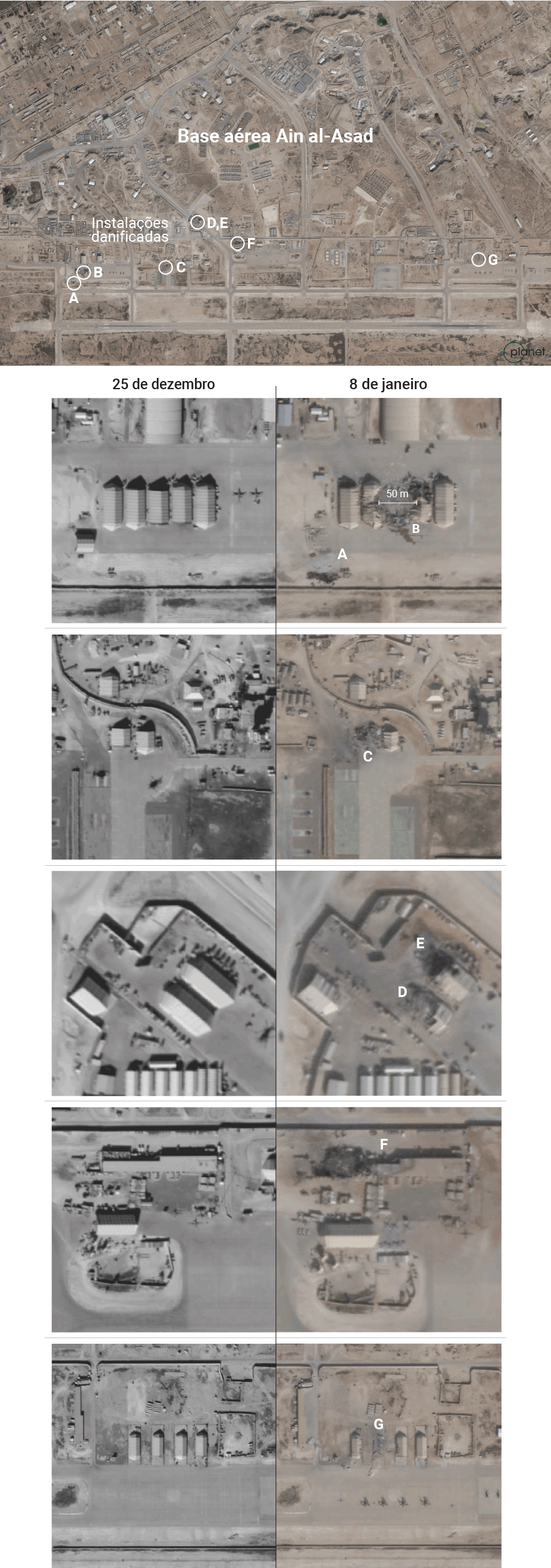 imagens de sat&eacute;lite da base a&eacute;rea norte americana bombardeada