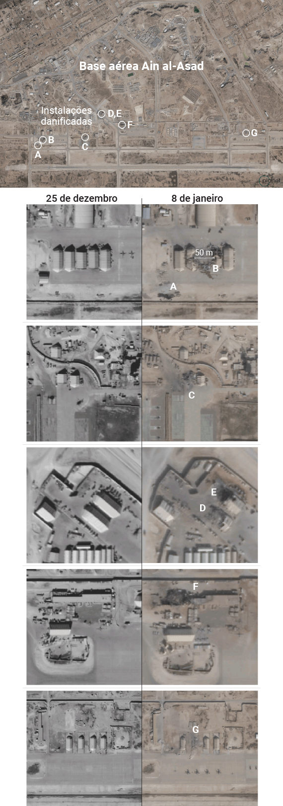 imagens de sat&eacute;lite da base a&eacute;rea norte americana bombardeada