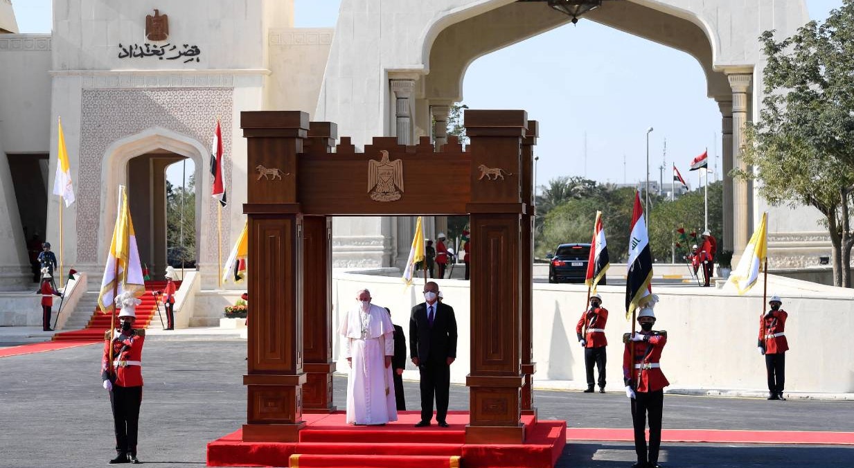  Pal&aacute;cio Presidencial. Encontro do Papa com o Presidente iraquiano Barham Salih | Vatican Media - Reuters 