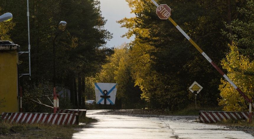 Entrada da base militar russa localizada em Nyonoksa, na região de Arkhangelsk
